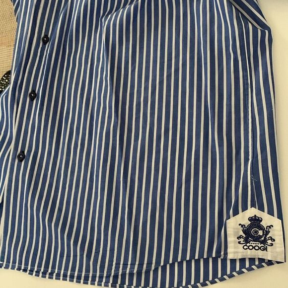 COOGI Luxe Blue White Striped Cotton Embroidered Logo Dress Shirt Size XXL - Picture 13 of 14